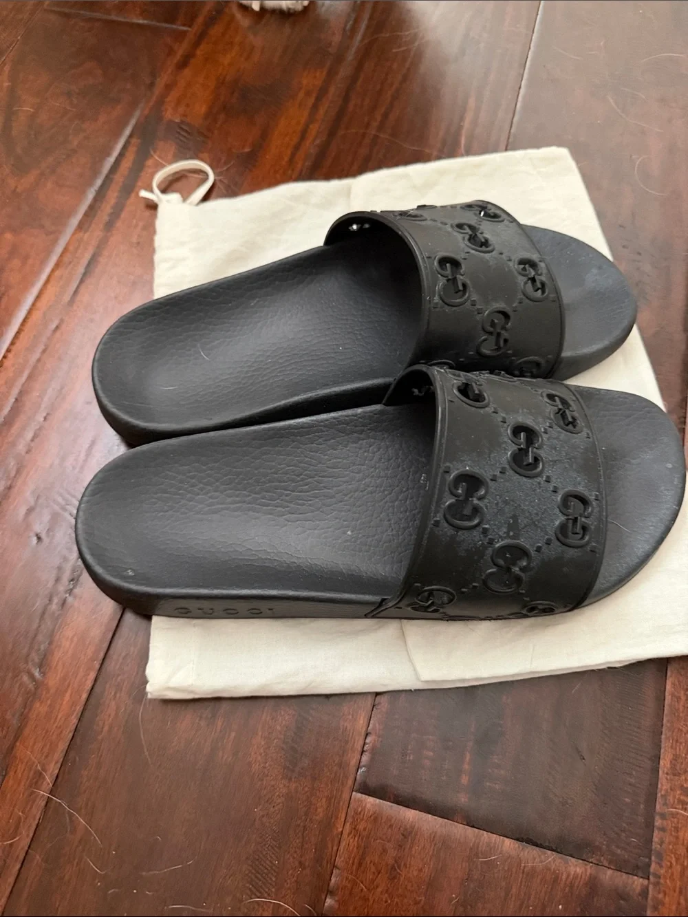 Gucci Black GG Rubber Slide Sandals